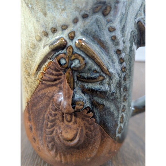 VTG Pottery Craft Face Mug Handcrafted Stoneware 70s 80s Whimsical Earth Tones - Picture 5 of 8